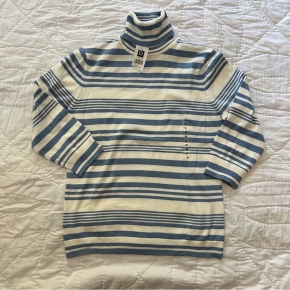 Vintage Y2K GAP Turtleneck Sweater Womens M Blue Stripe 3/4 Sleeve Preppy NWT! - Picture 1 of 8